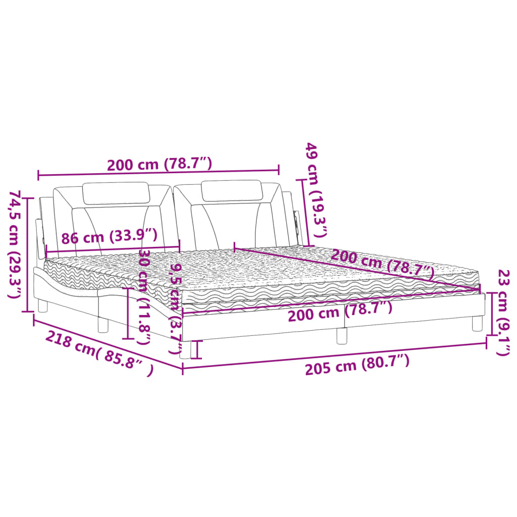 Krevet Viana s madracem crno-bijeli 200 x 200 cm od umjetne kože