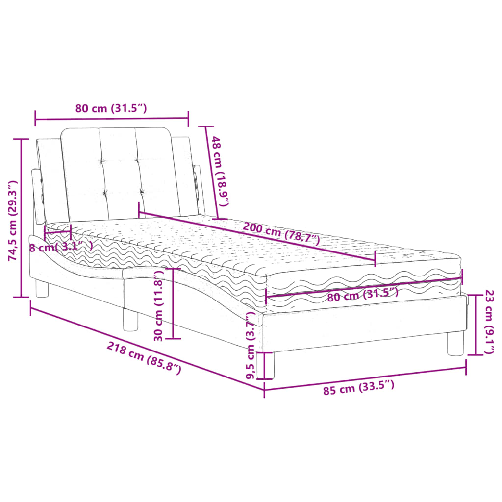 Okvir kreveta bez madraca Zadar sivi 80 x 200 cm od umjetne kože