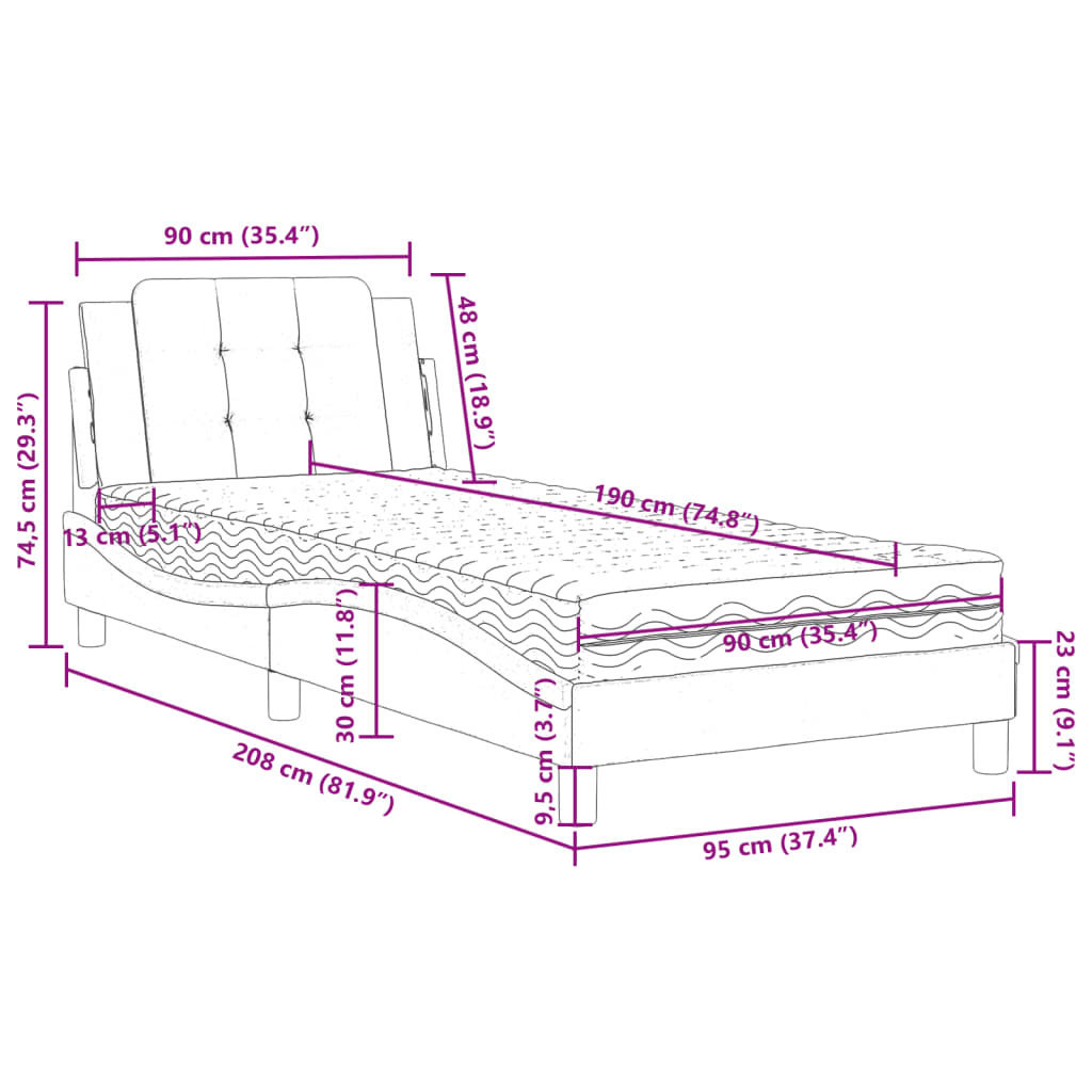 Okvir kreveta bez madraca Zadar bijeli-crni 90 x 190 cm od umjetne kože