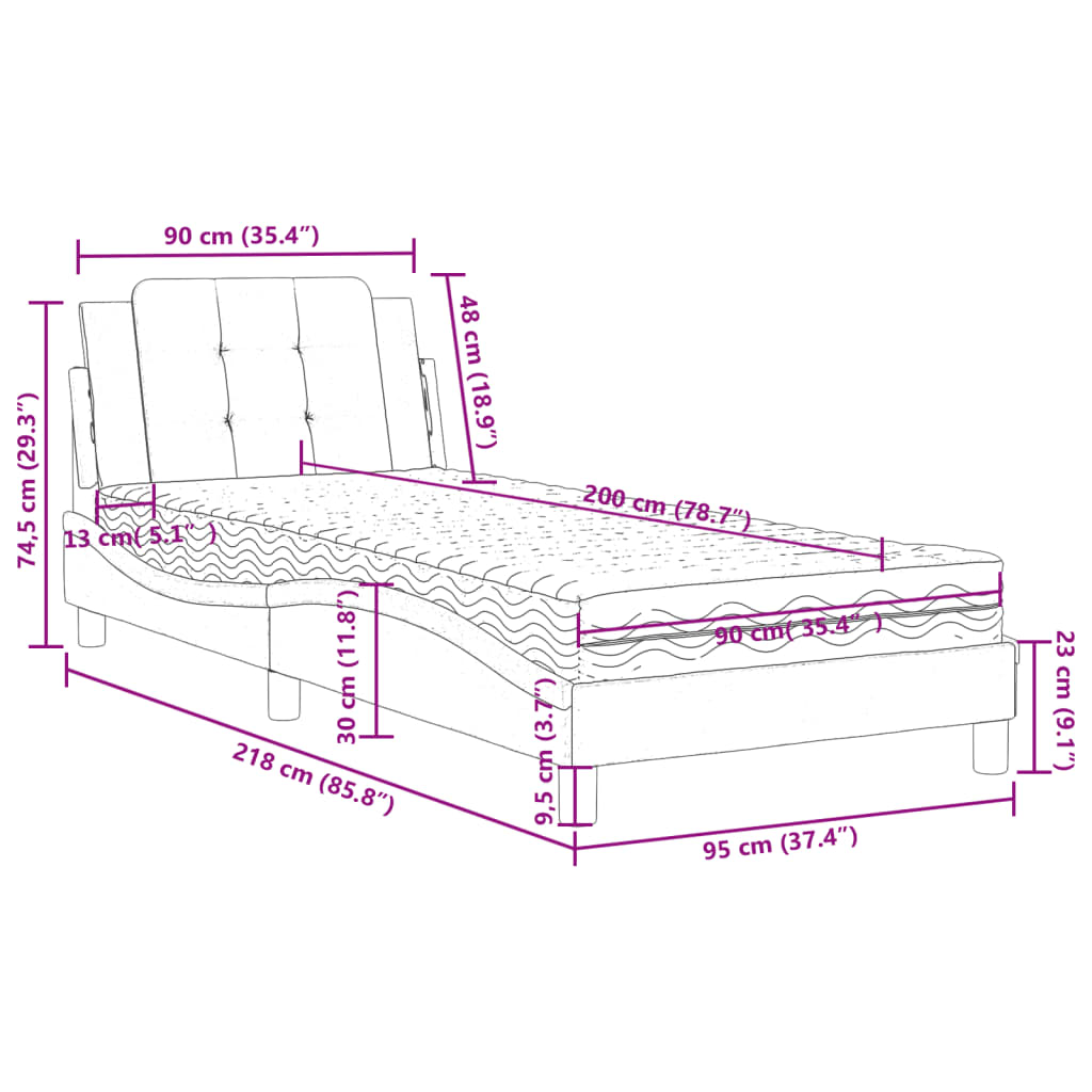 Okvir kreveta bez madraca Zadar crno-bijeli 90 x 200 cm od umjetne kože
