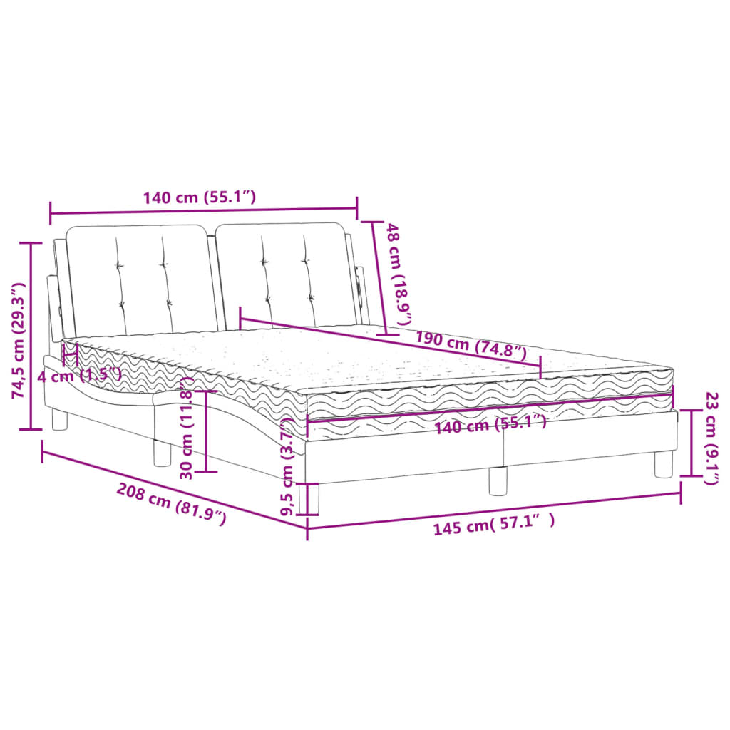 Okvir kreveta bez madraca Zadar bijeli i crni 140 x 190 cm od umjetne kože