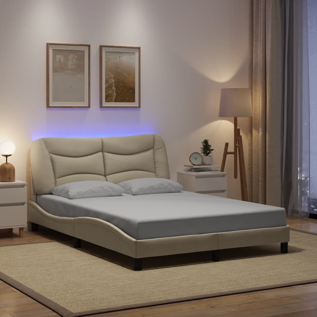 Okvir kreveta s LED-om bez madraca Hvar krem 120x200 cm Tkanina