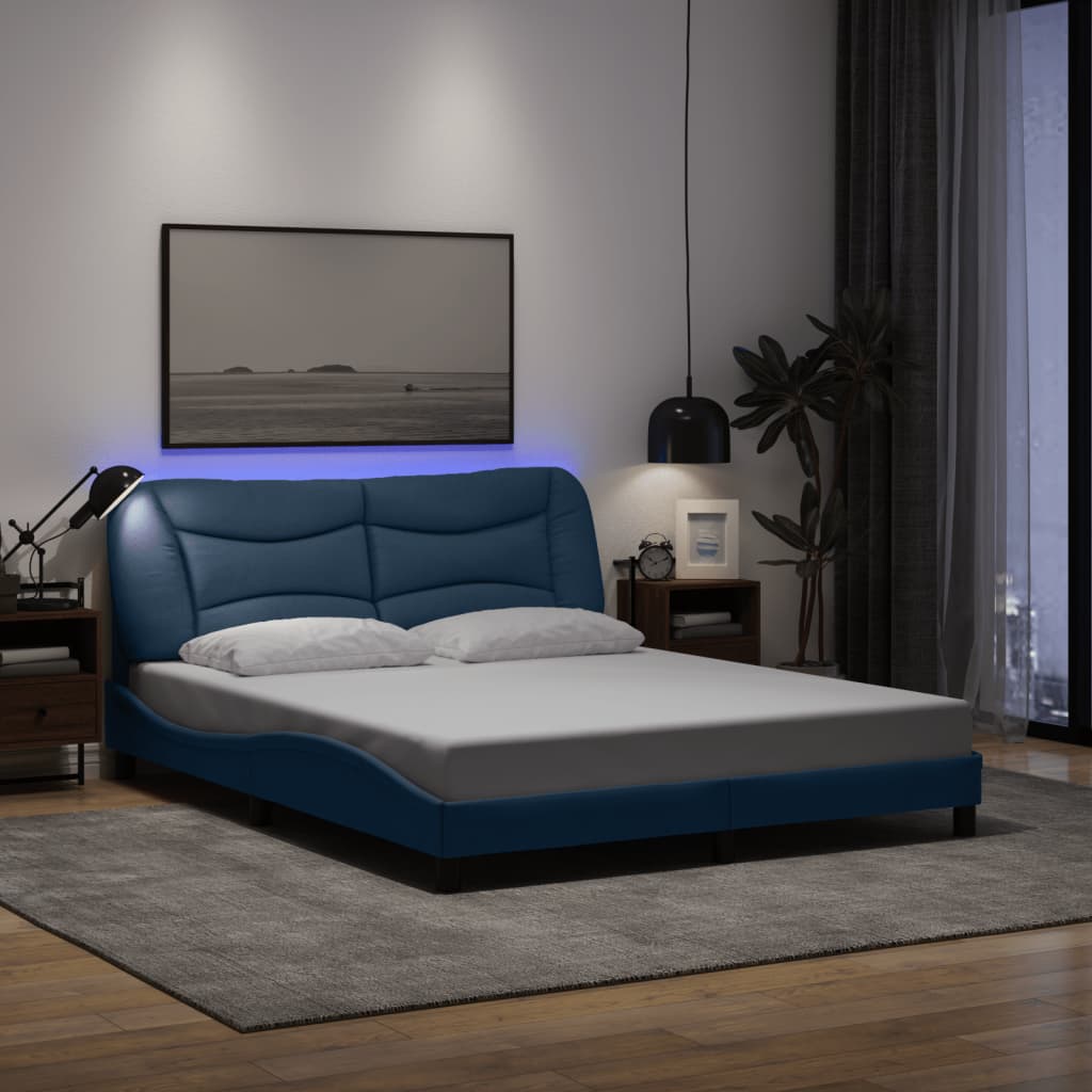 Okvir kreveta s LED-om bez madraca Hvar plavi 160 x 200 cm od tkanine