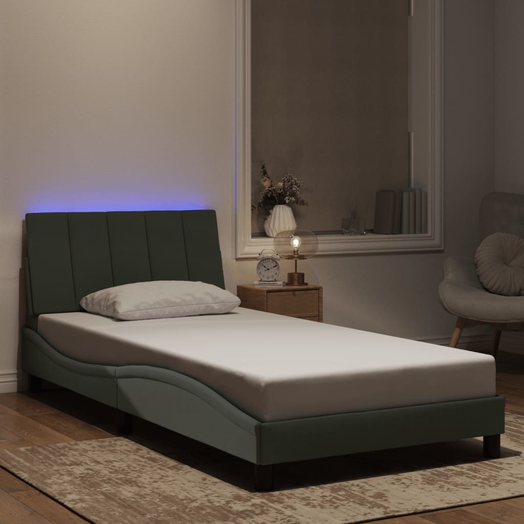 Okvir kreveta s LED-om bez madraca Hanko svjetlosivi 100x200 cm baršunasti