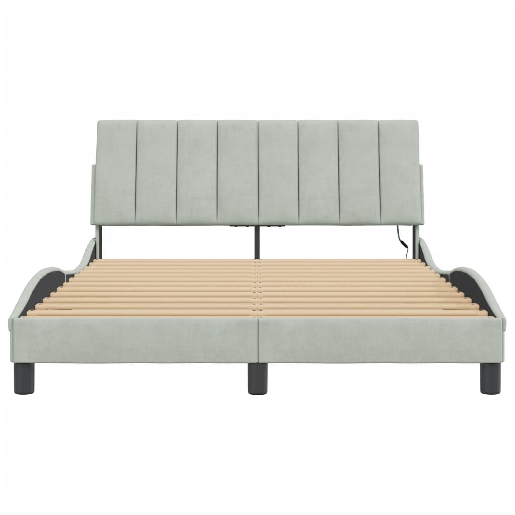 Okvir kreveta s LED-om bez madraca Hanko svjetlosivi 140x190 cm baršunasti