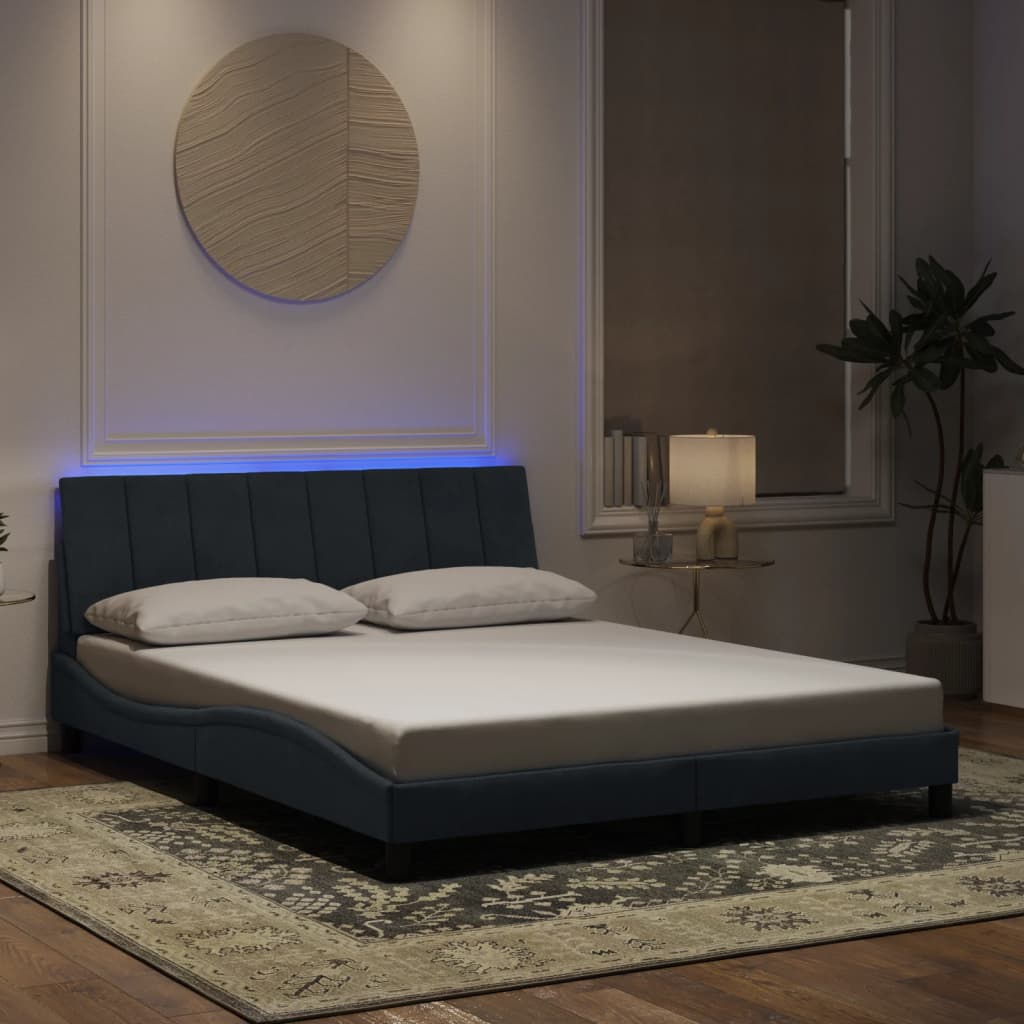 Okvir kreveta s LED-om bez madraca Hanko tamnosivi 160 x 200 cm baršunasti