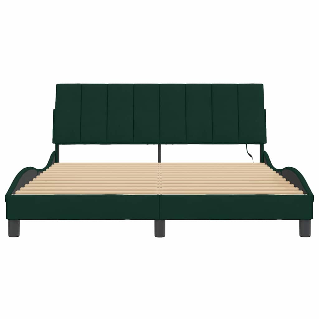 Okvir kreveta s LED-om bez madraca Hanko tamnozeleni 160x200 cm baršunasti
