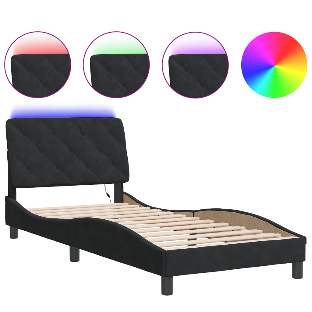 Okvir kreveta s LED-om bez madraca crni 80 x 200 cm baršunasti