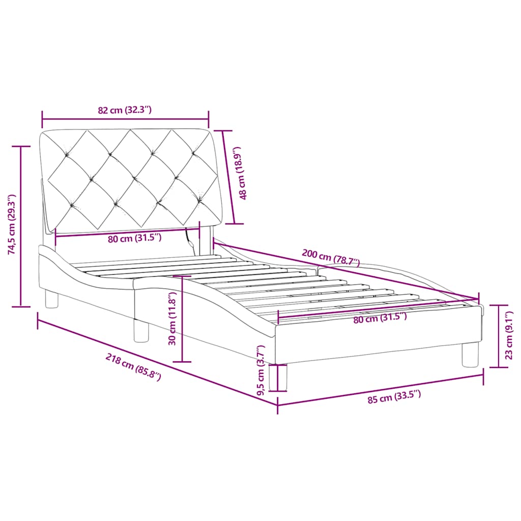 Okvir kreveta s LED-om bez madraca tamnozeleni 80x200 cm baršunasti