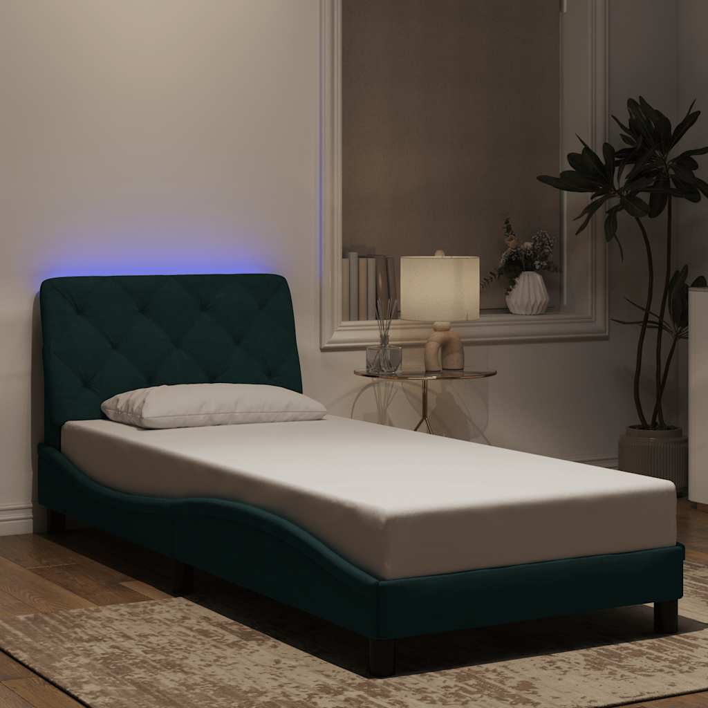 Okvir kreveta s LED-om bez madraca tamnozeleni 80x200 cm baršunasti