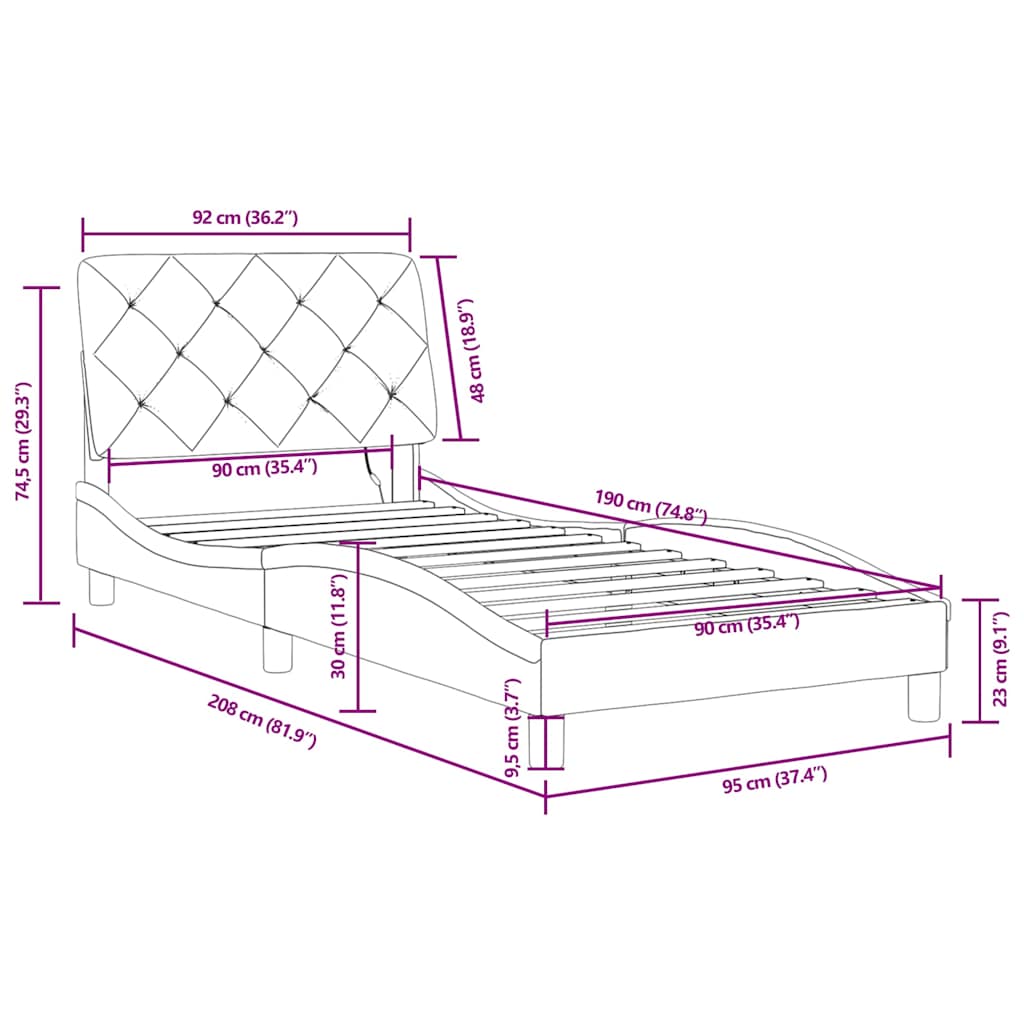 Okvir kreveta s LED-om bez madraca tamnozeleni 90x190 cm baršunasti