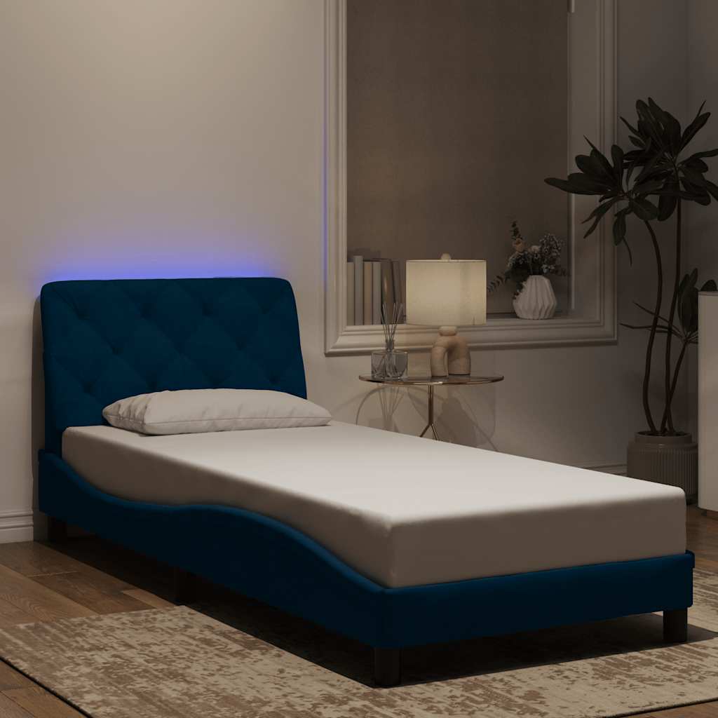 Okvir kreveta s LED-om bez madraca plavi 90 x 190 cm baršunasti