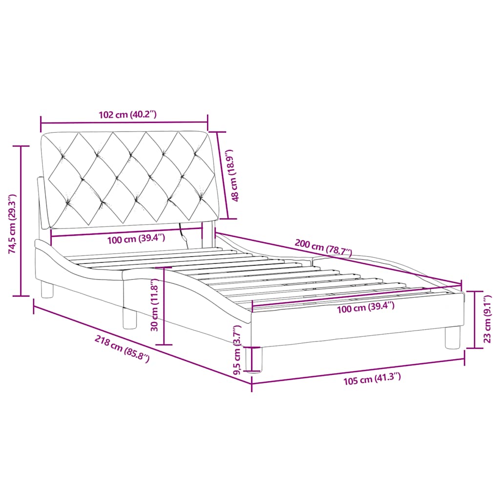 Okvir kreveta s LED-om bez madraca plavi 100 x 200 cm baršunasti