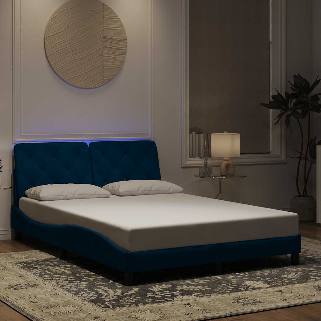 Okvir kreveta s LED-om bez madraca plavi 140 x 190 cm baršunasti