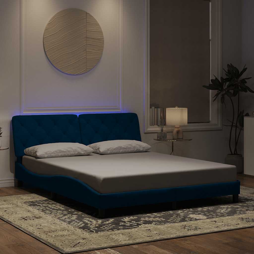 Okvir kreveta s LED-om bez madraca plavi 160 x 200 cm baršunasti