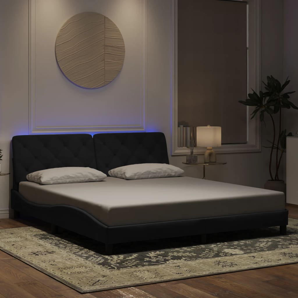 Okvir kreveta s LED-om bez madraca crni 180 x 200 cm baršunasti