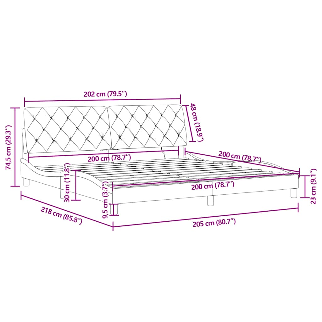 Okvir kreveta s LED-om bez madraca crni 200 x 200 cm baršunasti