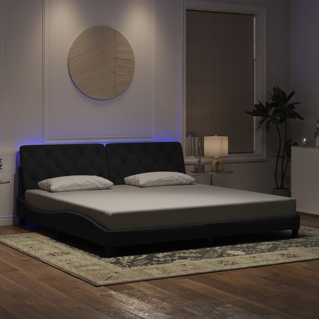 Okvir kreveta s LED-om bez madraca crni 200 x 200 cm baršunasti