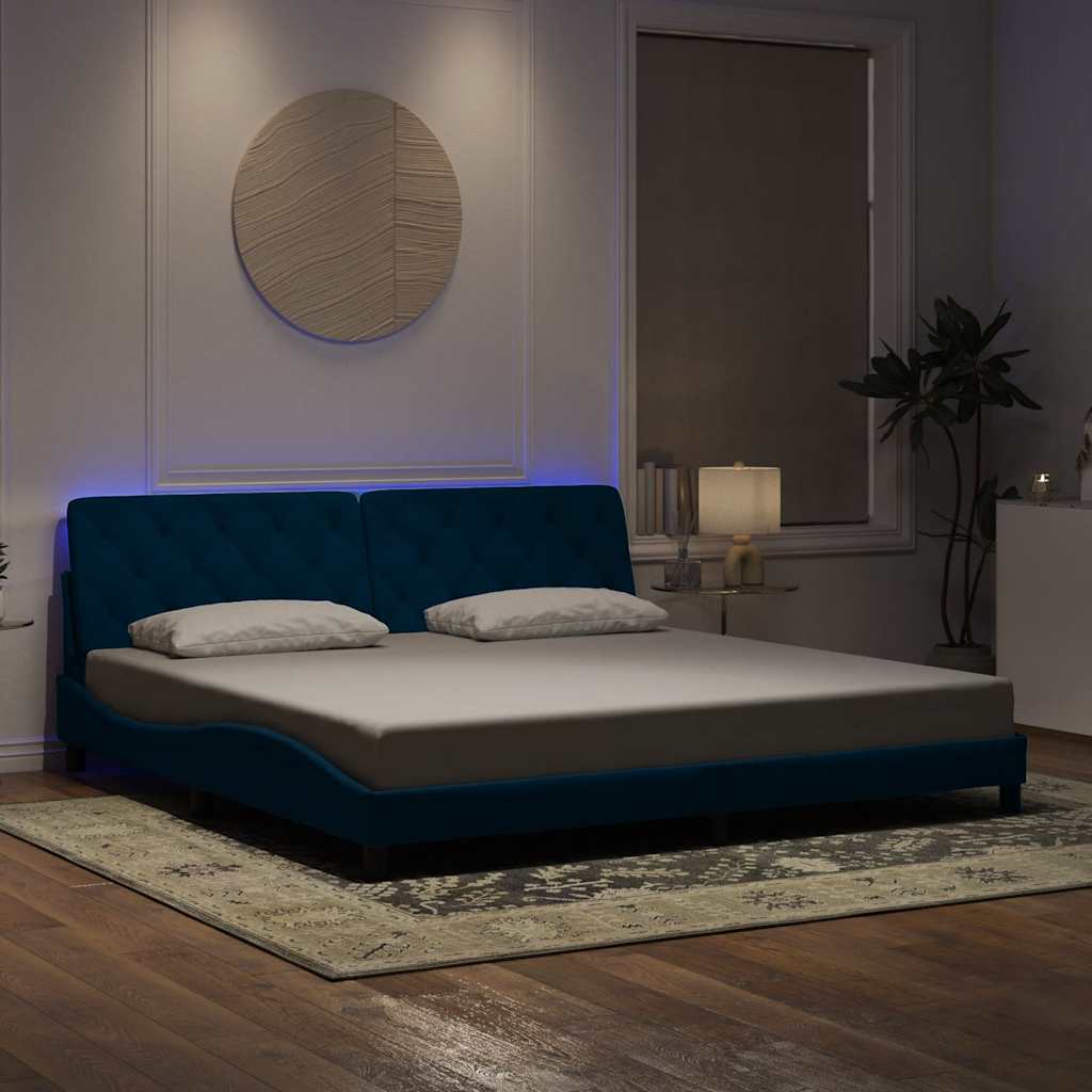 Okvir kreveta s LED-om bez madraca plavi 200 x 200 cm baršunasti