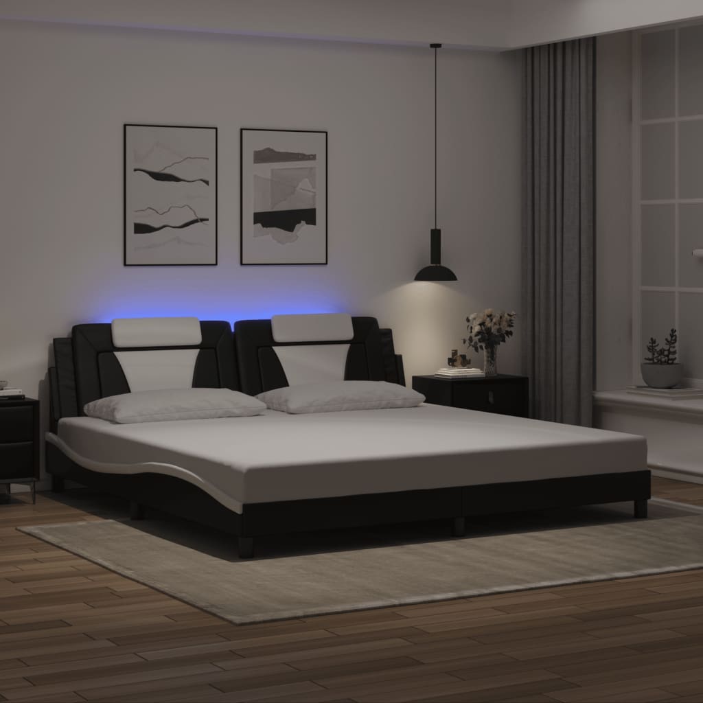 Okvir kreveta Viana s LED-om bez madracacrno-bijeli 200 x 200 cm
