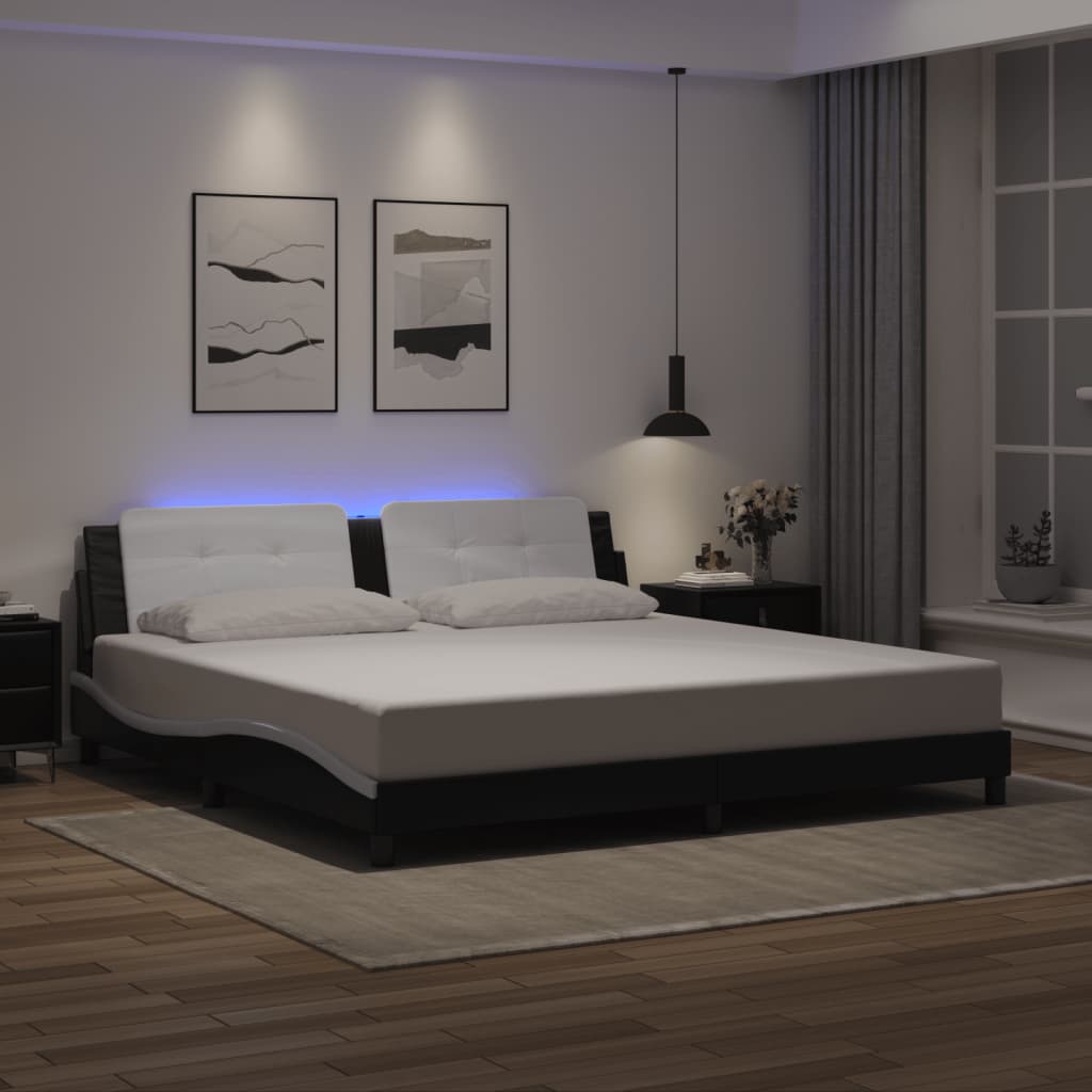 Okvir kreveta s LED-om bez madraca Zadar crno-bijeli 200 x 200 cm