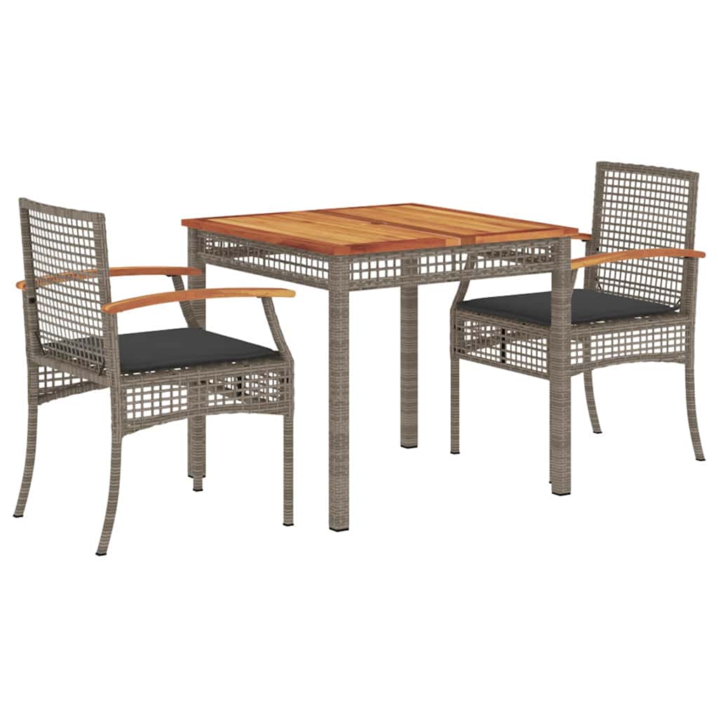 3-dijelni vrtni blagovaonski set sivi od poliratana Siva 80 cm table length