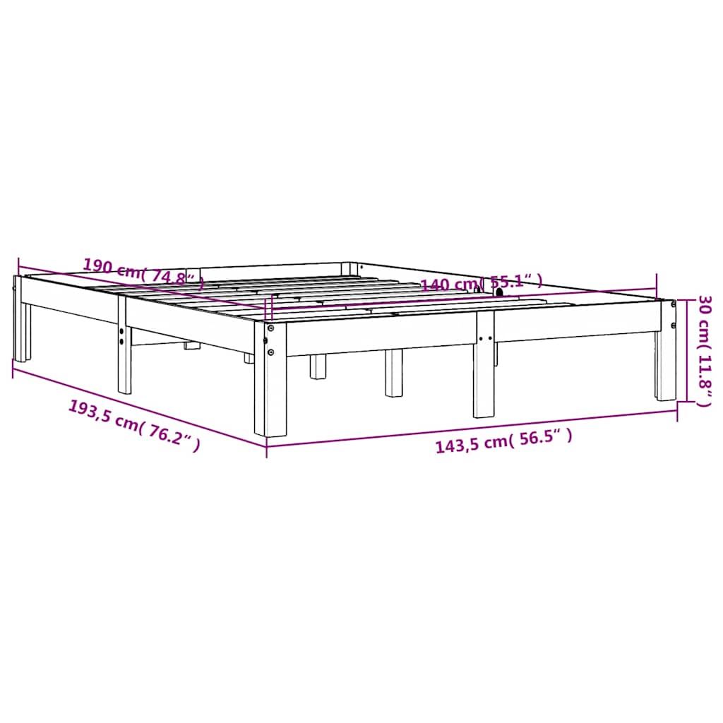 Okvir kreveta bez madraca voštano smeđi 140x190 cm od borovine