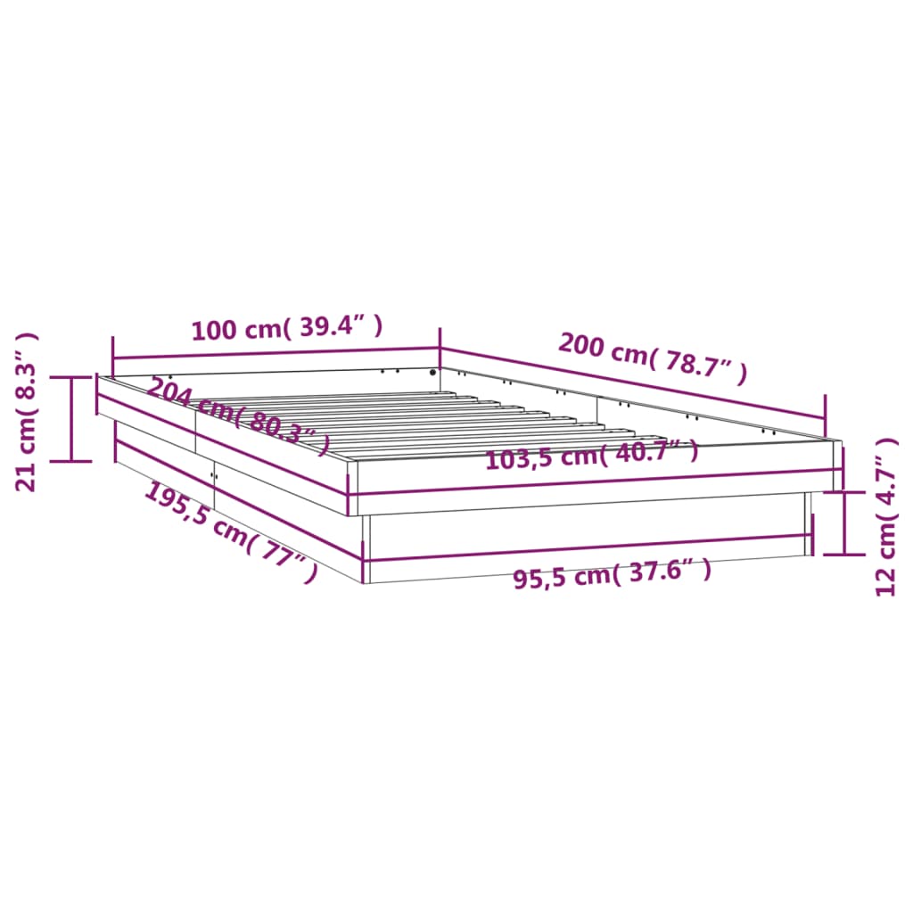 LED okvir kreveta voštano smeđi 100 x 200cm od masivne borovine