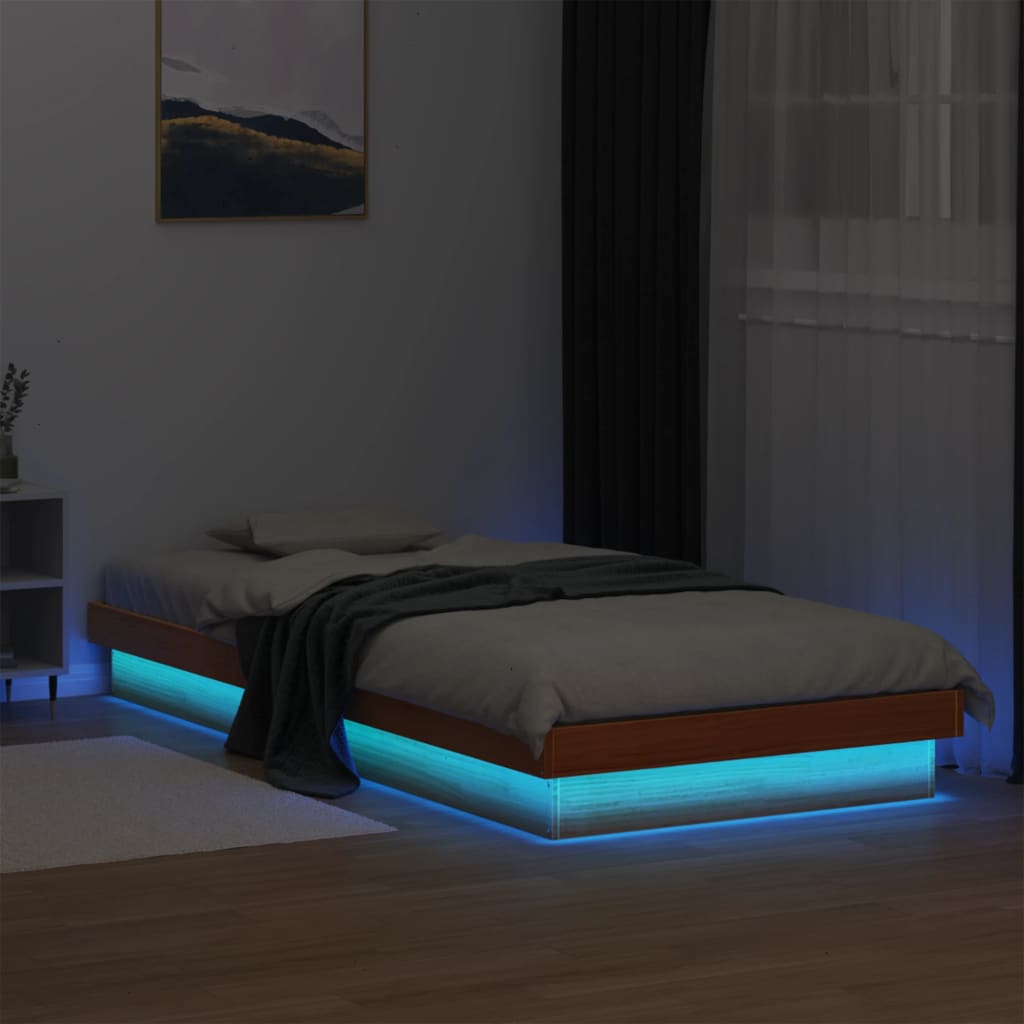 LED okvir kreveta voštano smeđi 100 x 200cm od masivne borovine