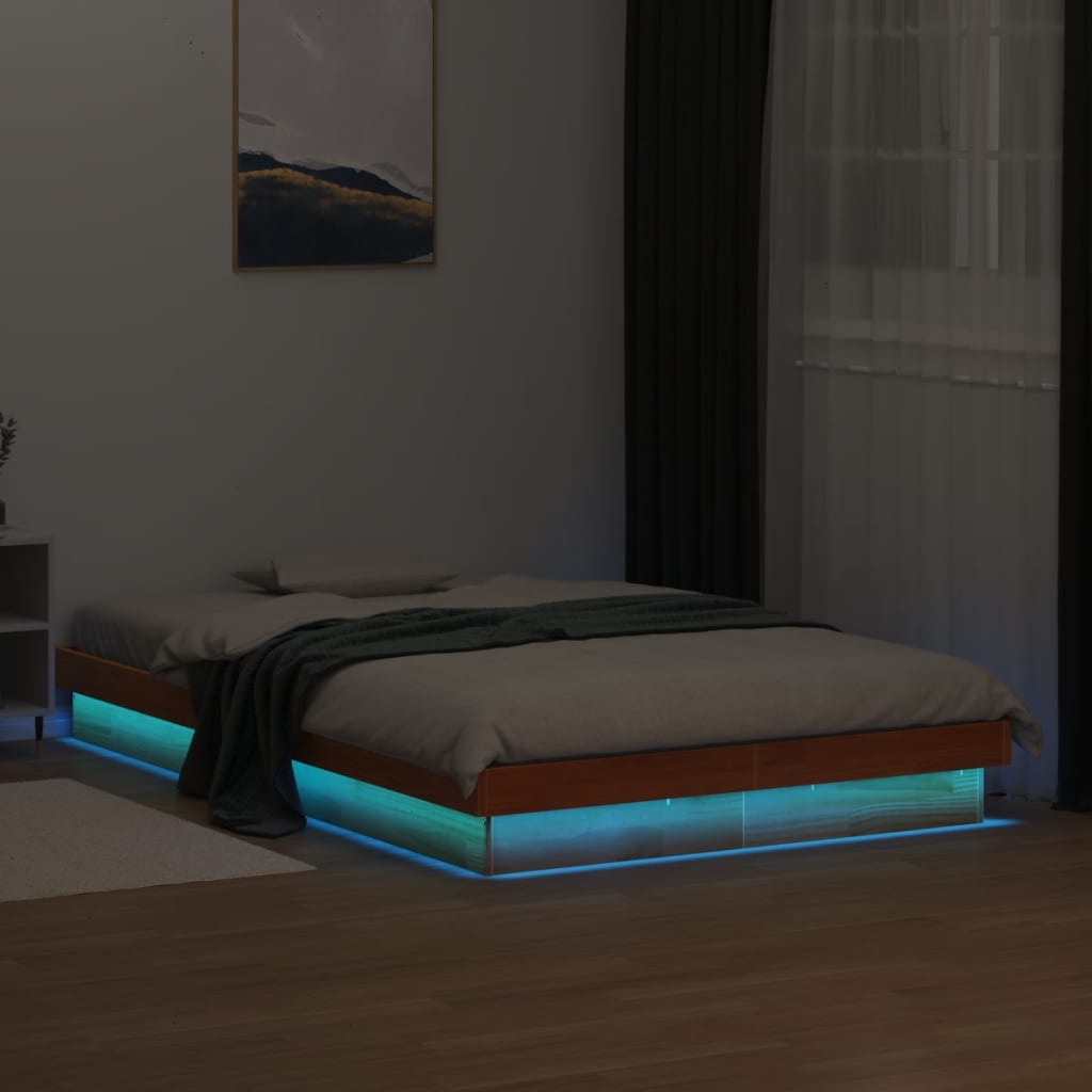 LED okvir kreveta voštano smeđi 140x200 cm od masivne borovine