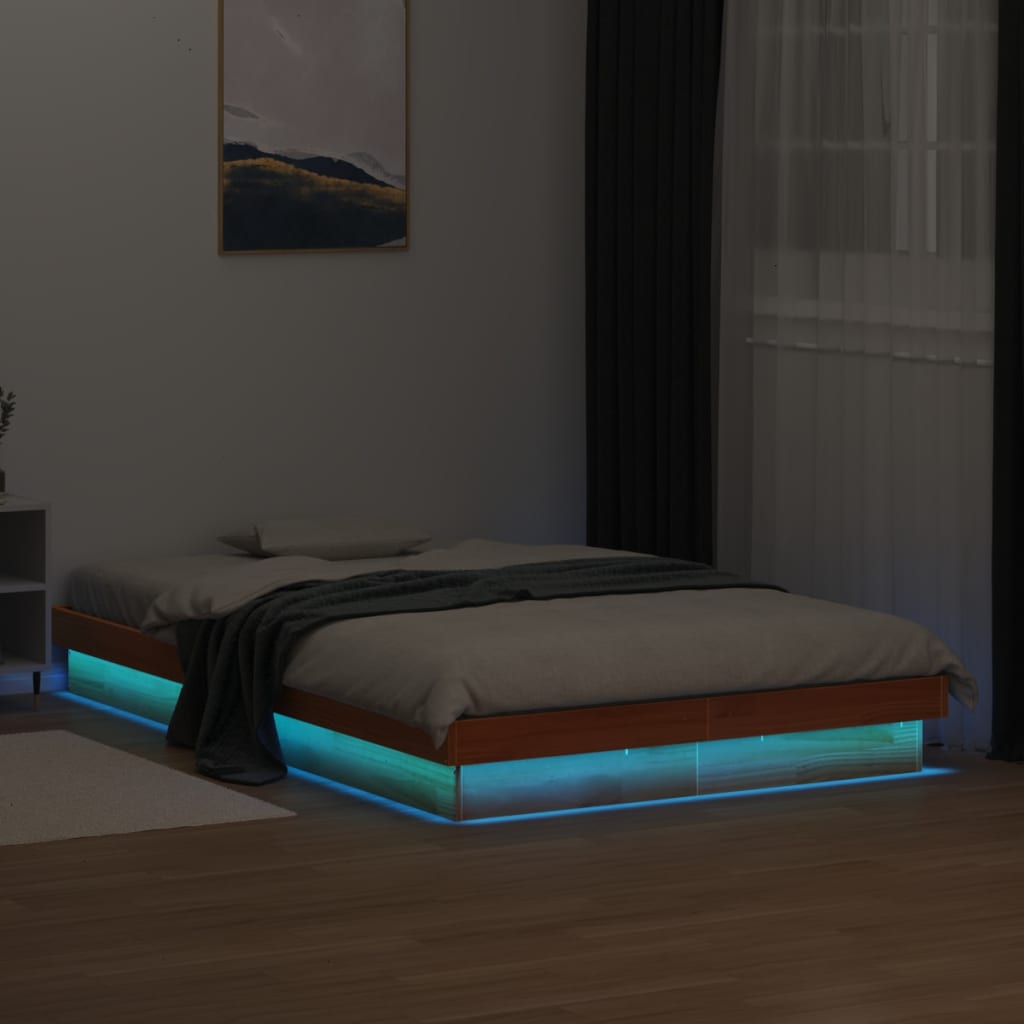 LED okvir kreveta voštano smeđi 135x190 cm od masivne borovine