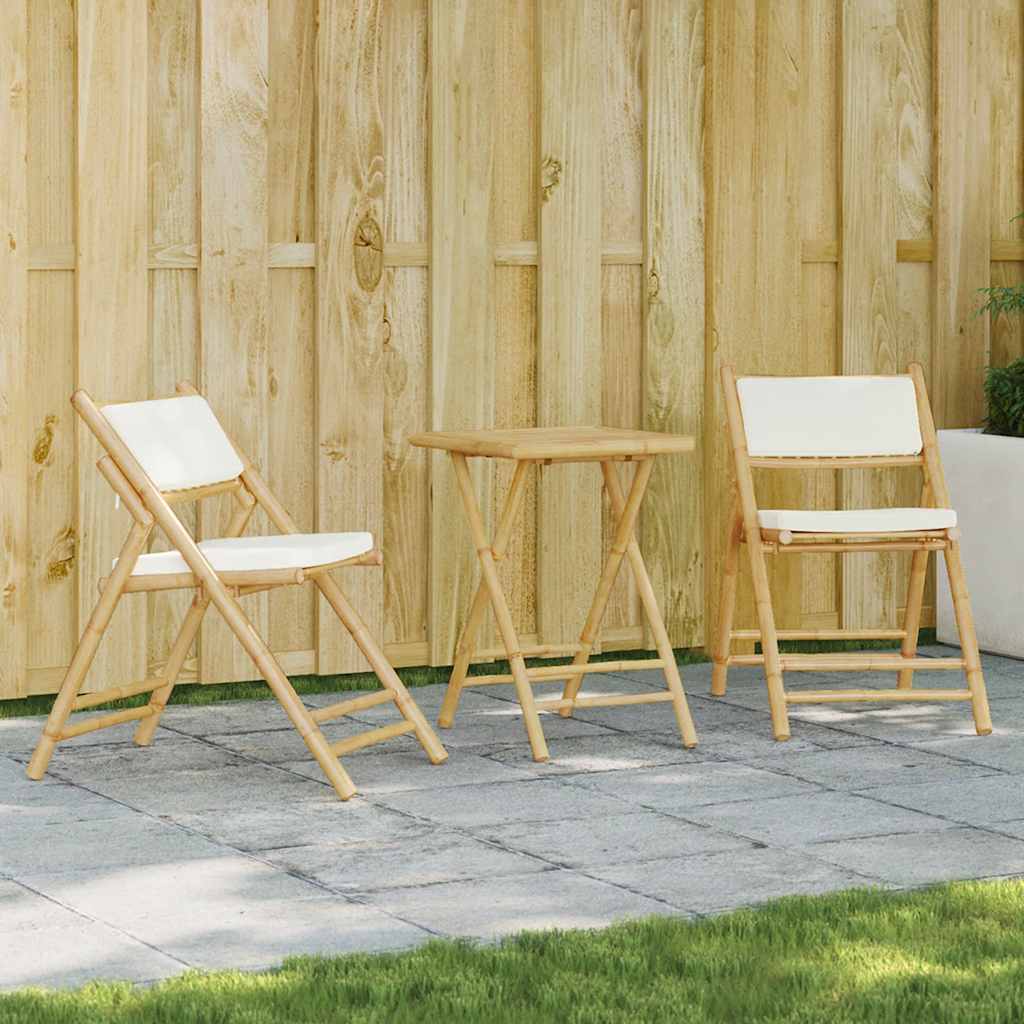 3-dijelni sklopivi bistro set s krem bijelim jastucima bambus