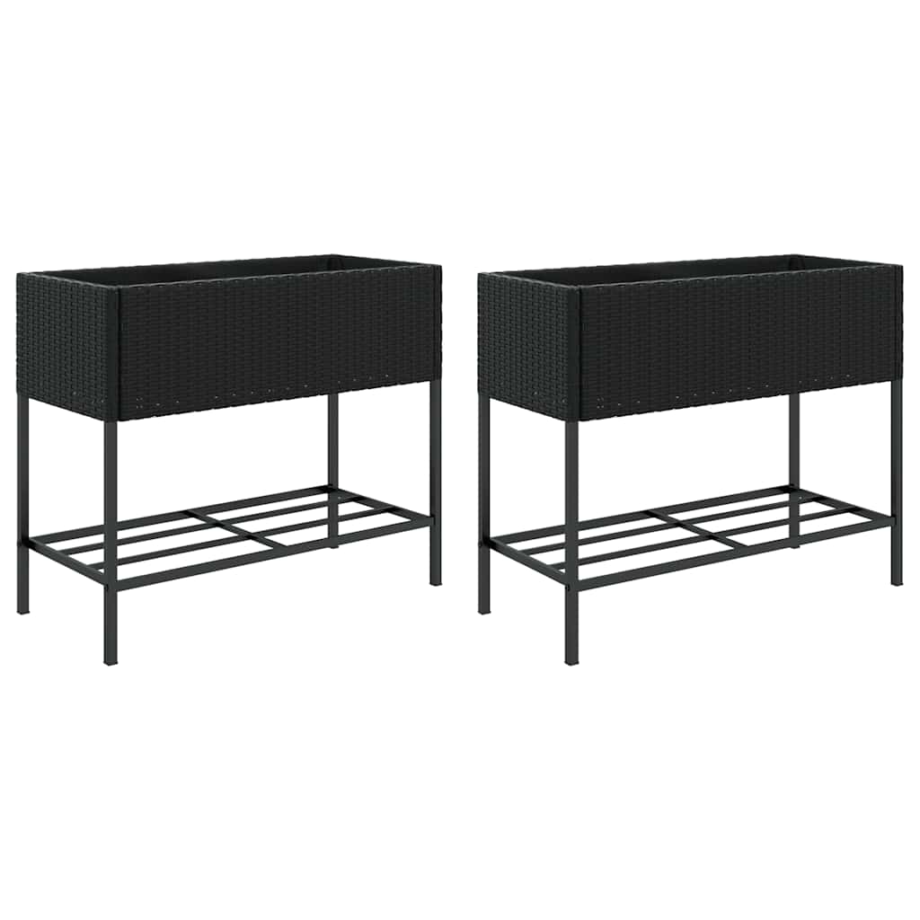 Vrtne sadilice s policom 2 kom crne 90 x 40 x 75 cm poliratan
