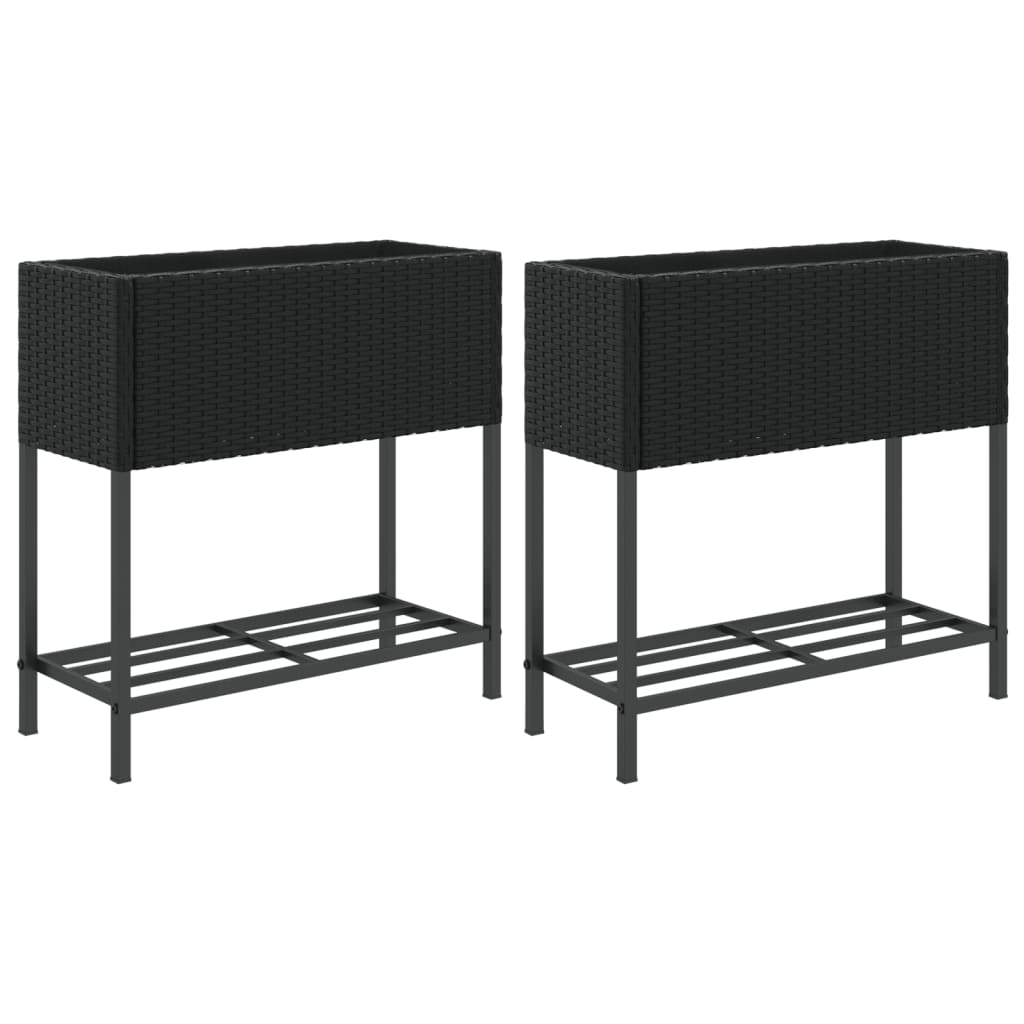 Vrtne sadilice s policom 2 kom crne 70 x 28 x 70 cm poliratan