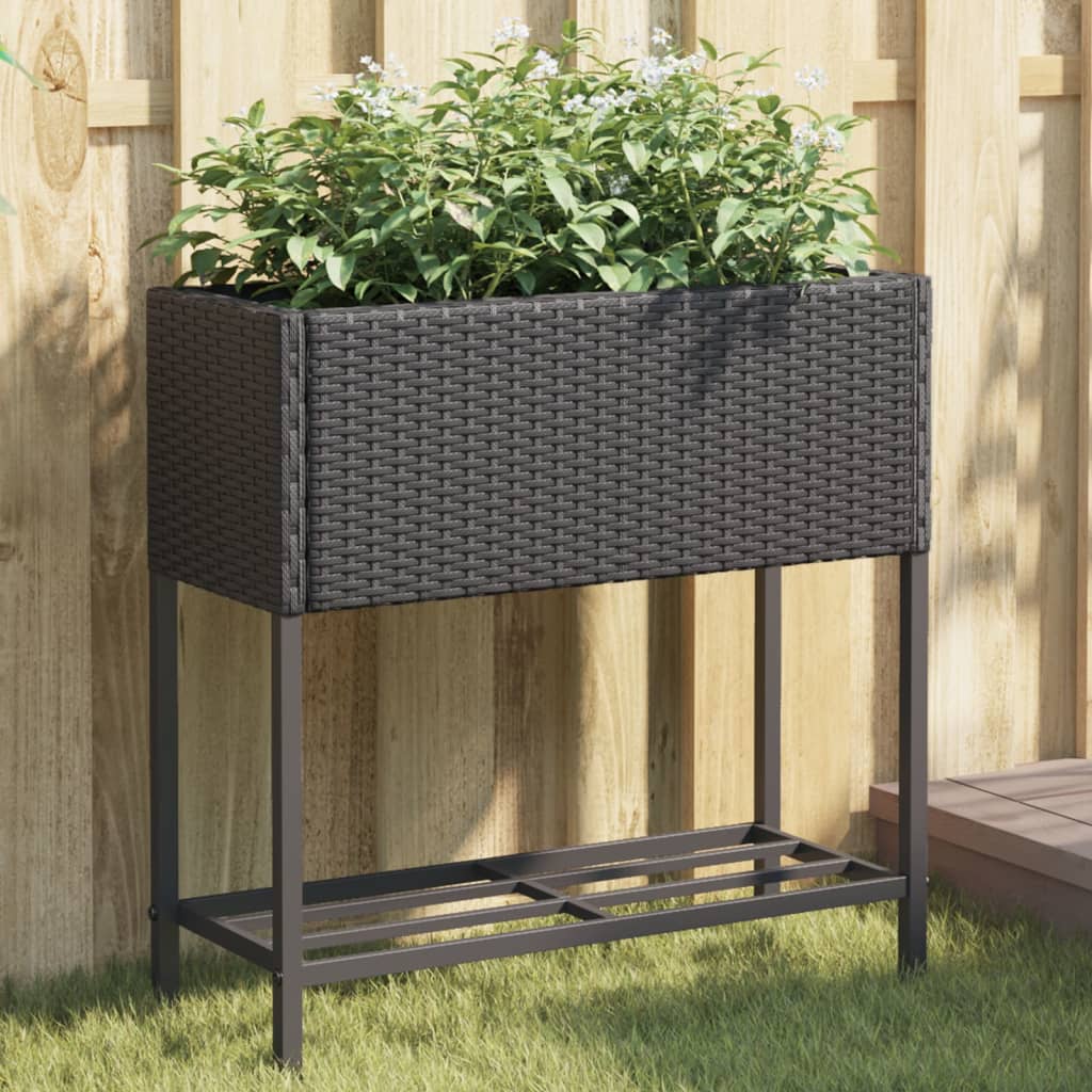 Vrtne sadilice s policom 2 kom crne 70 x 28 x 70 cm poliratan