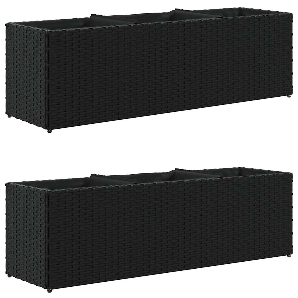 Vrtne sadilice s 3 posude 2 kom crne 90 x 20 x 40 cm poliratan