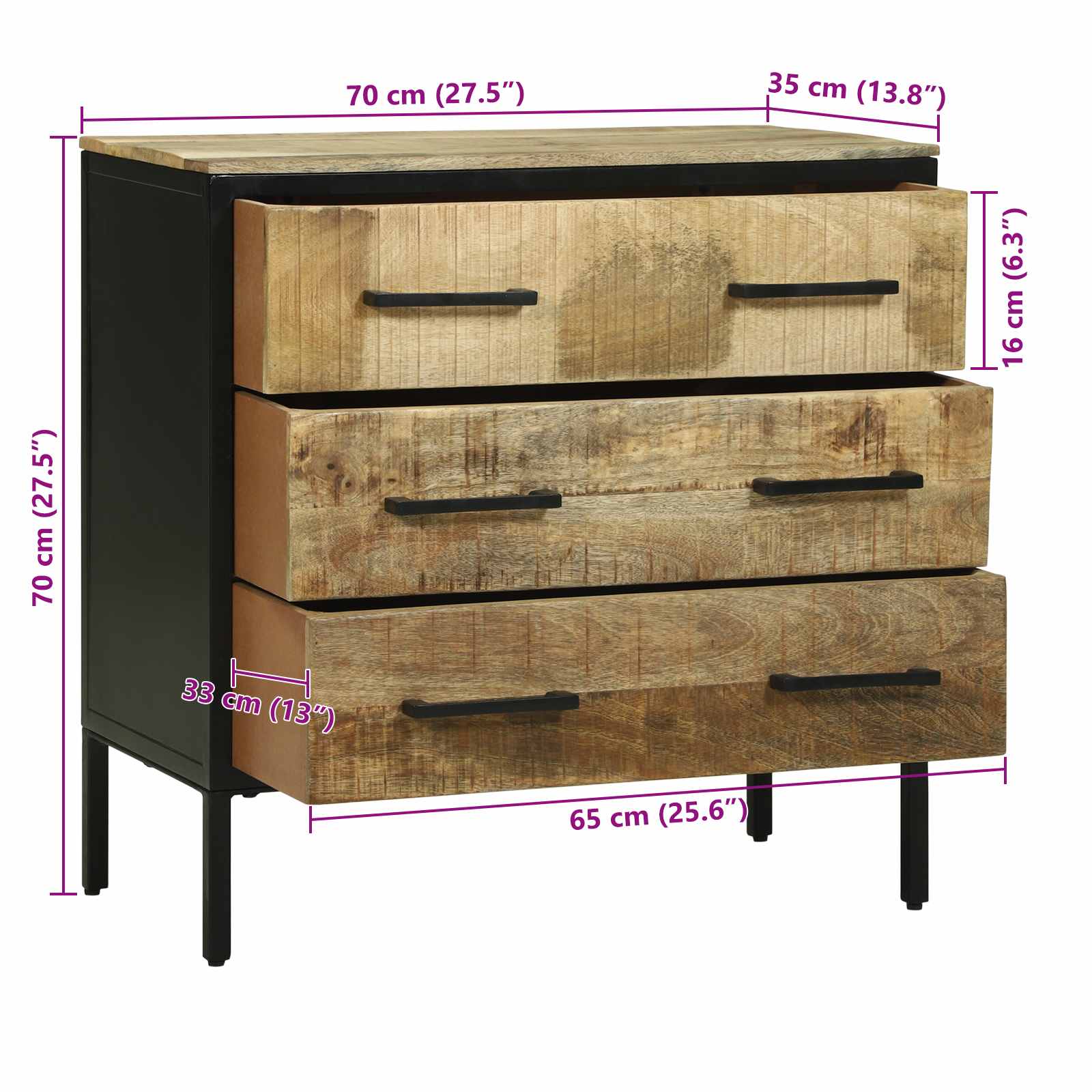 Kreveta s ladicama 70 x 35 x 70 cm Čvrsto drvo manga