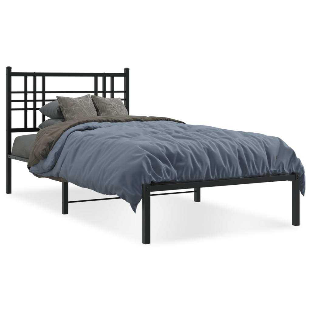 Metalni okvir za krevet s uzglavljem crni 100x190 cm