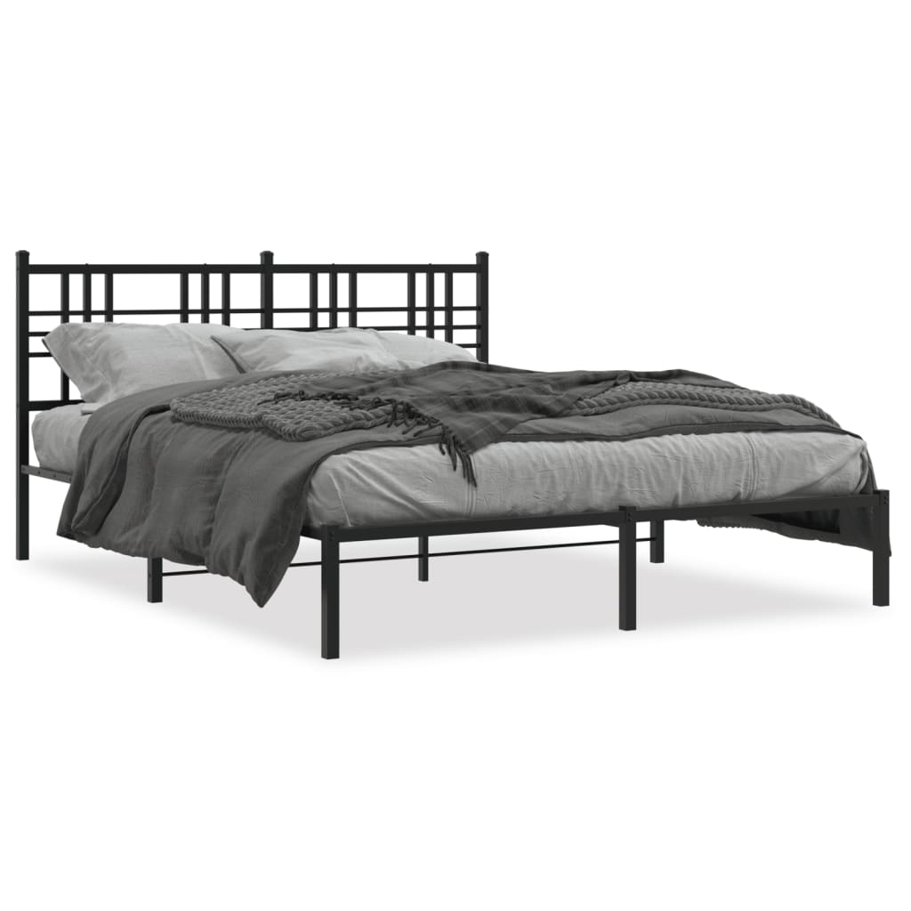 Metalni okvir za krevet s uzglavljem crni 150x200 cm