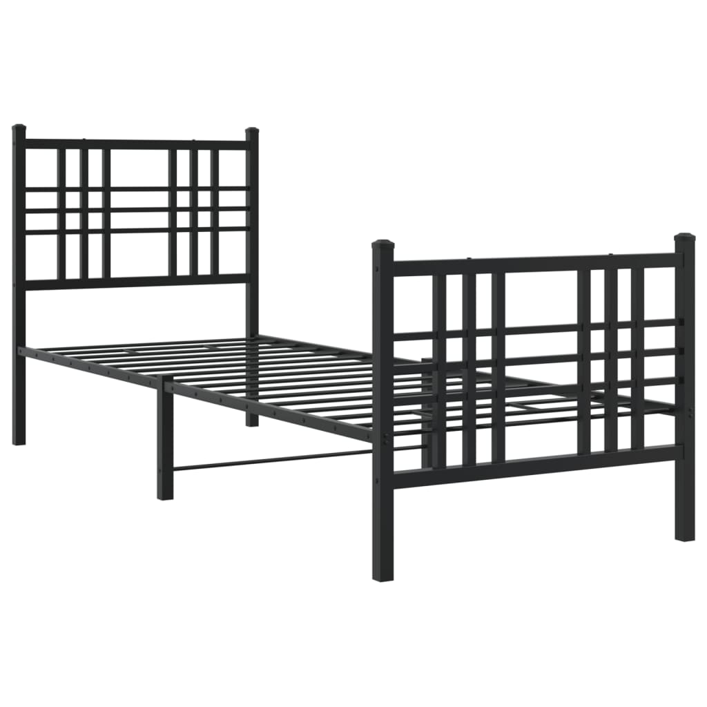 Metalni okvir kreveta uzglavlje i podnožje crni 75x190 cm