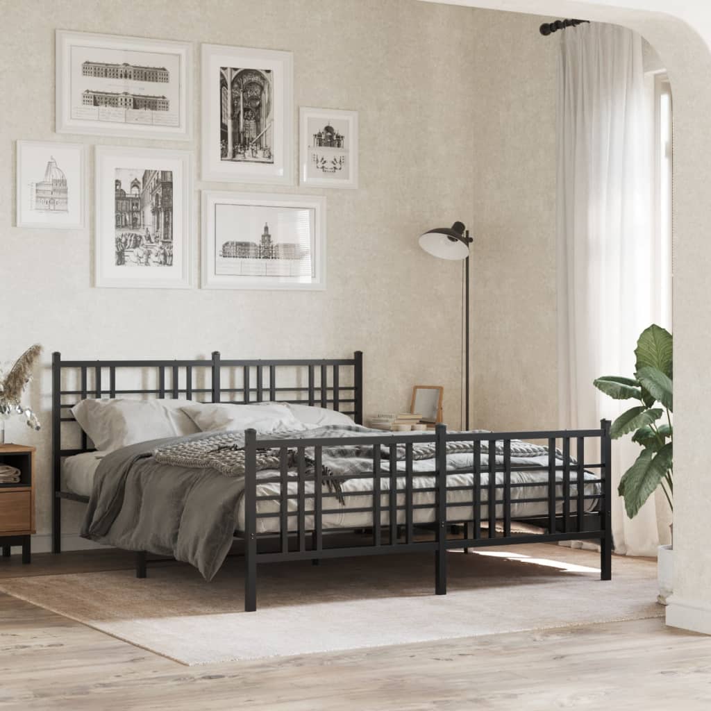 Metalni okvir kreveta uzglavlje i podnožje crni 150x200 cm