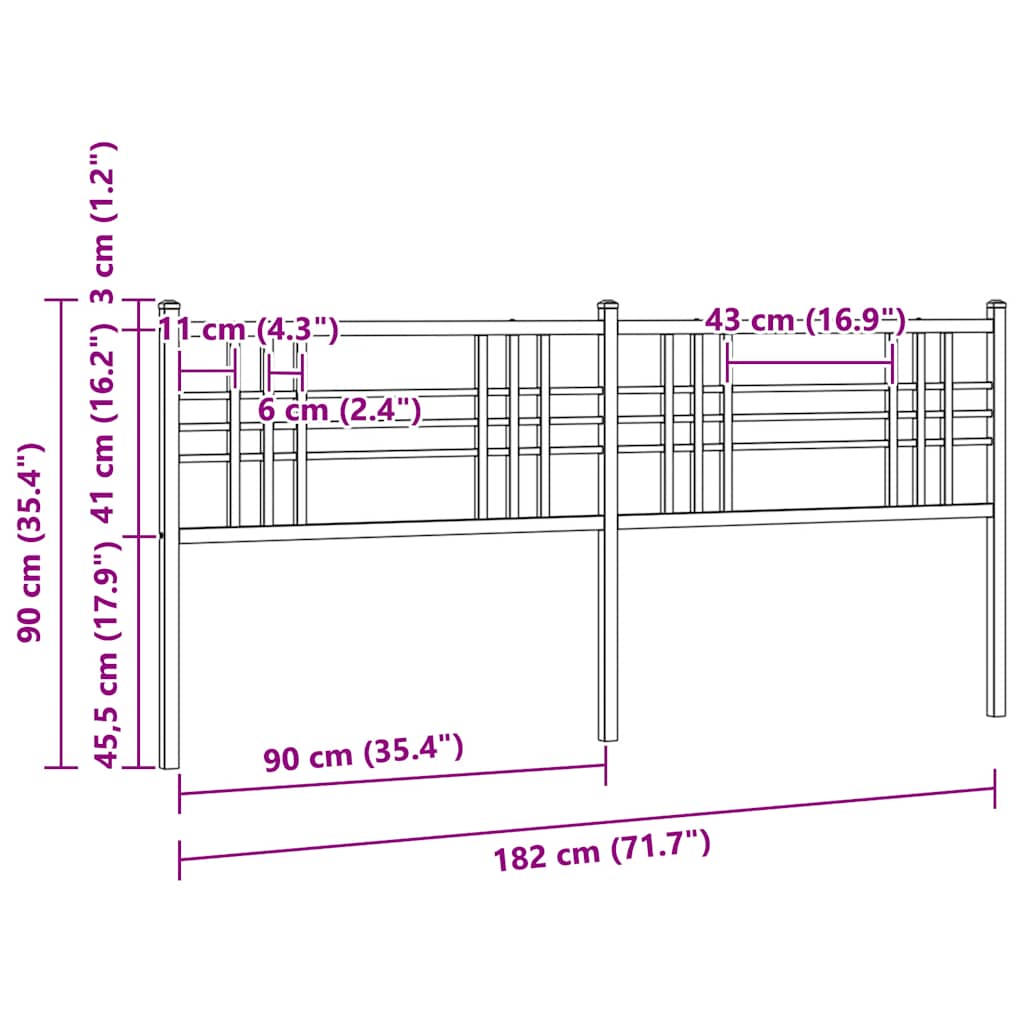 Metalno zamjensko uzglavlje crno 180 cm