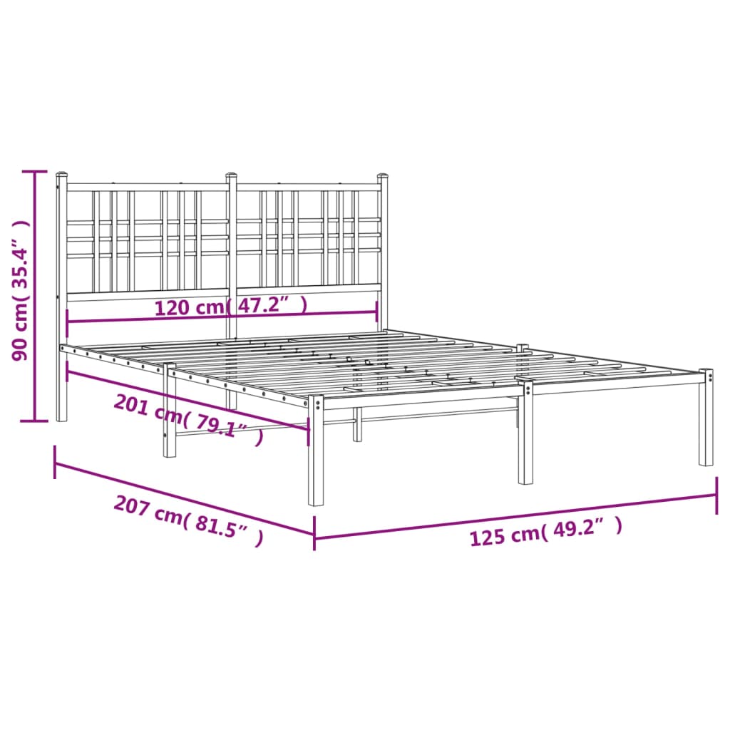 Metalni okvir za krevet s uzglavljem bijeli 120x200 cm