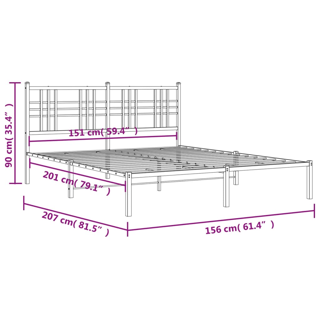 Metalni okvir za krevet s uzglavljem bijeli 150x200 cm