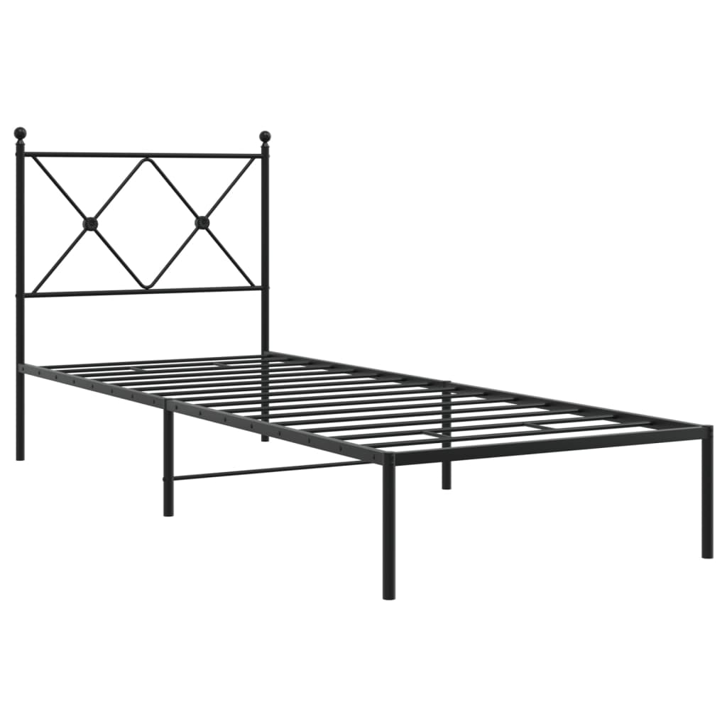 Metalni okvir za krevet s uzglavljem crni 75x190 cm
