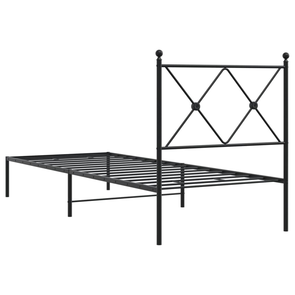 Metalni okvir za krevet s uzglavljem crni 75x190 cm