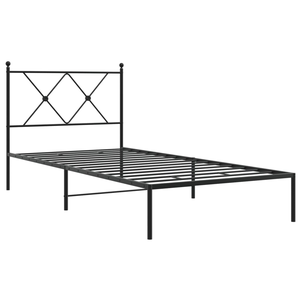 Metalni okvir za krevet s uzglavljem crni 90x190 cm