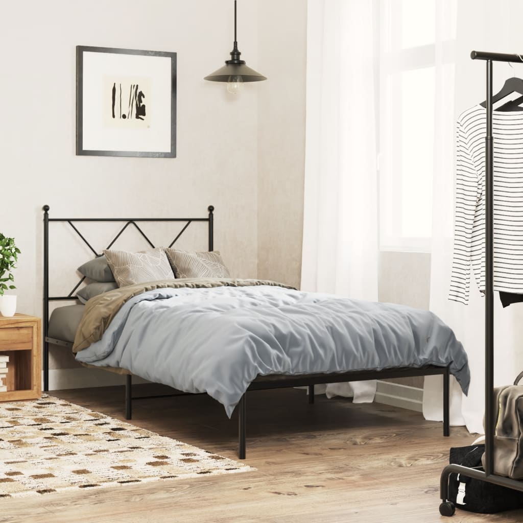 Metalni okvir za krevet s uzglavljem crni 90x190 cm