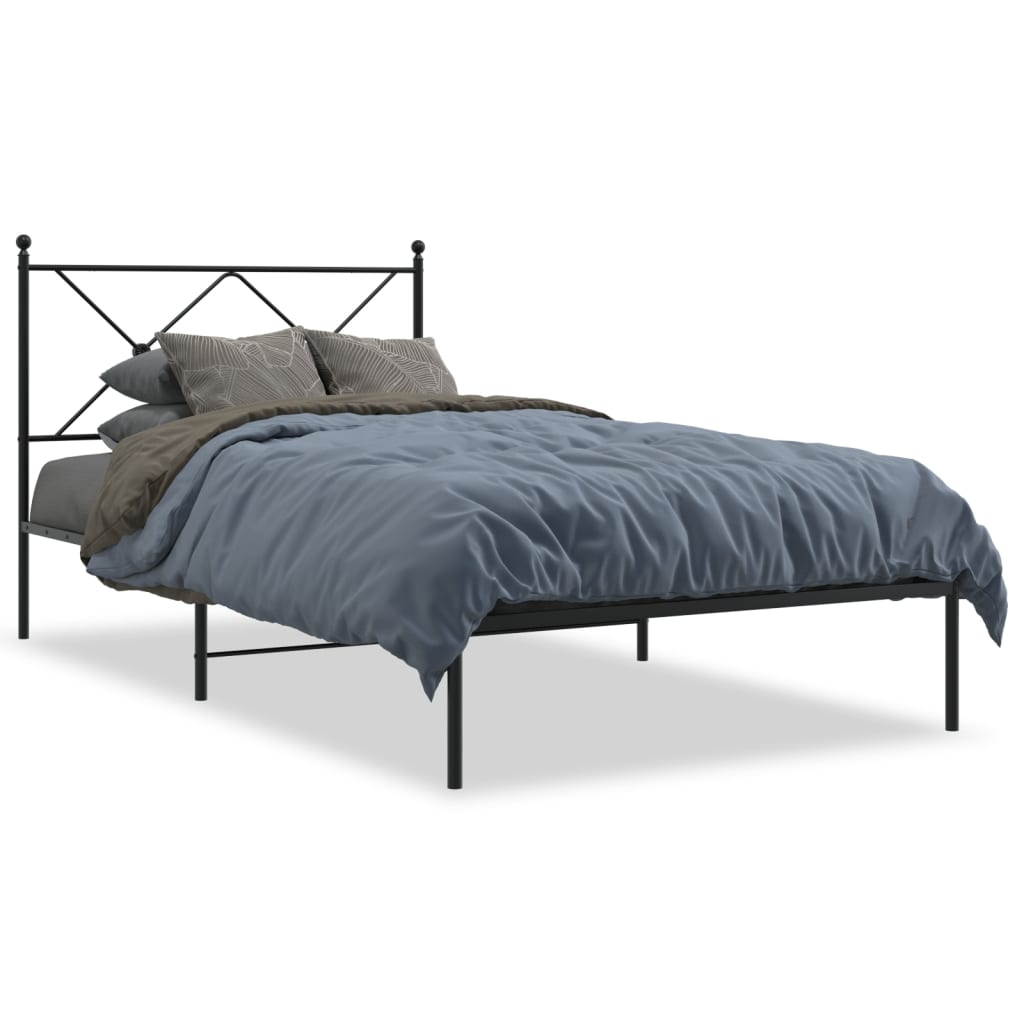 Metalni okvir za krevet s uzglavljem crni 100x190 cm