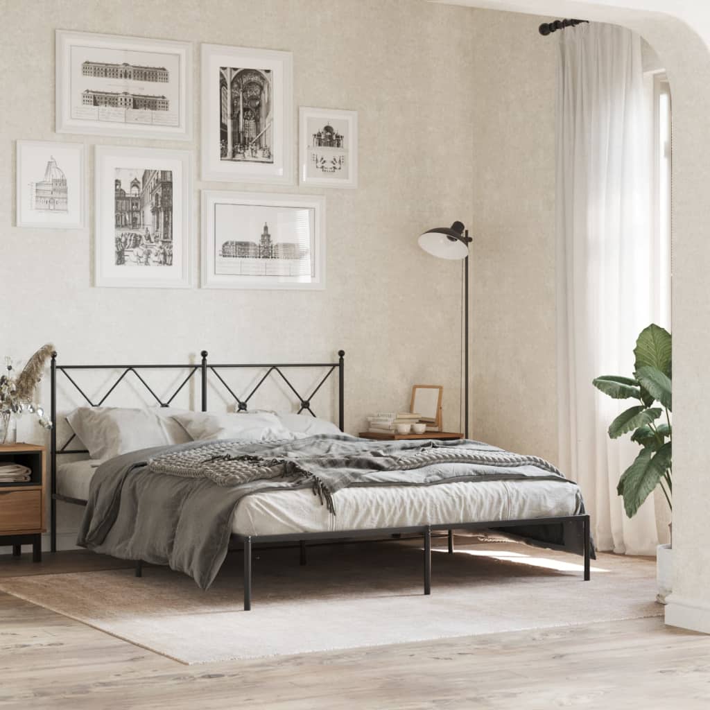 Metalni okvir za krevet s uzglavljem crni 160x200 cm